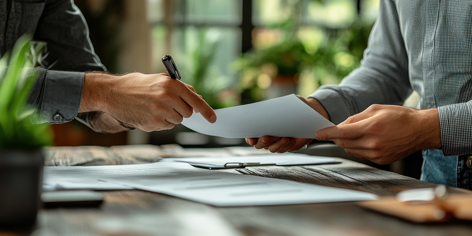 Business Negotiation Document Signing Between Realtor and Tenant