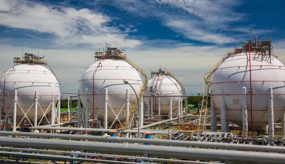 Spherical propane tanks containing fuel gas