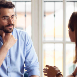 Brokers meeting to discuss insurance client