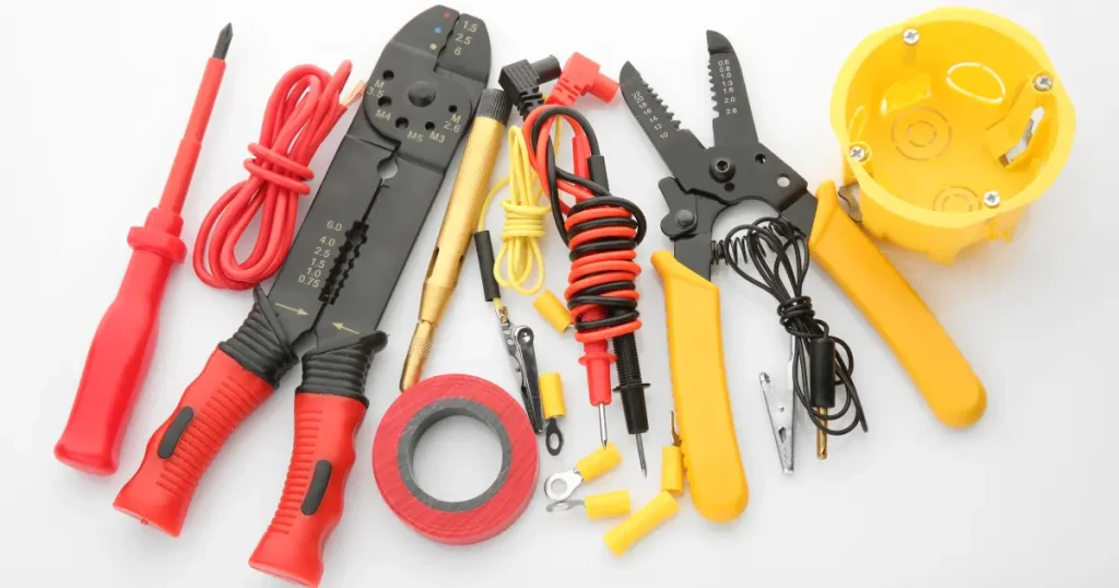Essential lineman tools including wire strippers, crimpers, and insulated pliers Essential lineman tools including wire strippers, crimpers, and insulated pliers