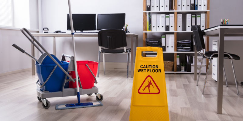 maintence-cleaning-cart-office Maintenance cleaning cart in empty office